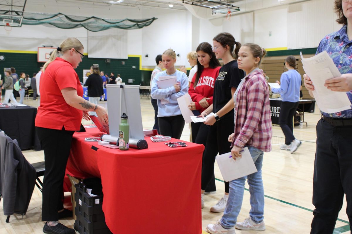 A Ball State Representative connects with Career Fair-goers.