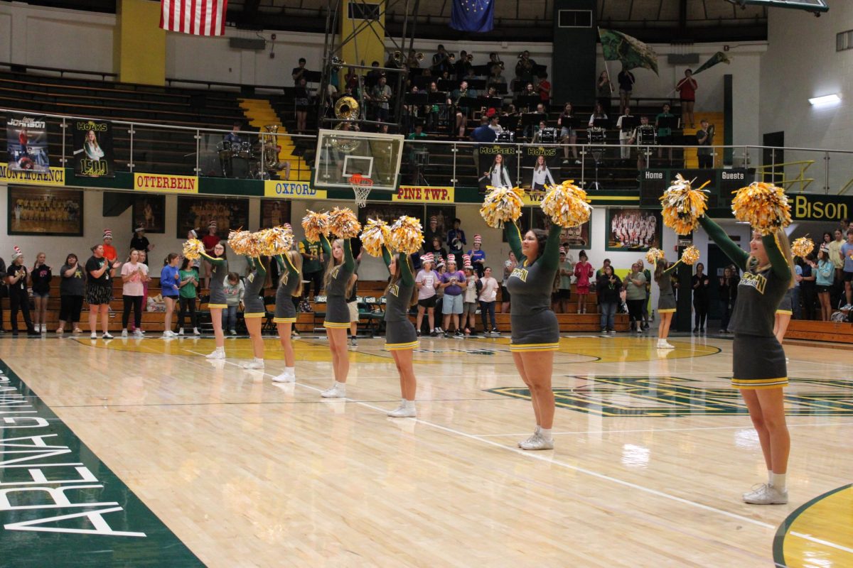 The Benton Central cheerleaders hyping up the crowd!