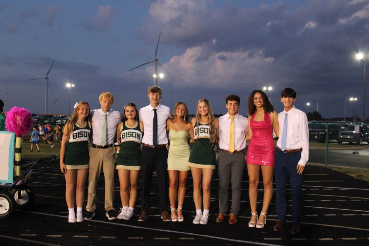 The 2024 Senior Homecoming Court: Isabella Gross, Wyatt Amor, Bella Holder, Austin Kuckartz, Chauncey Keller, Ava Lukaszka, Sam Molter, Mariyah Rich, and Gustav Robb. Not pictured: Tyler Crume. 